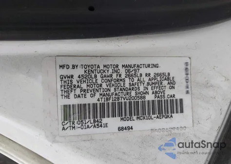 1997 Toyota Avalon Xls z USA, uszkodzony, nr VIN 4T1BF12B7VU200588